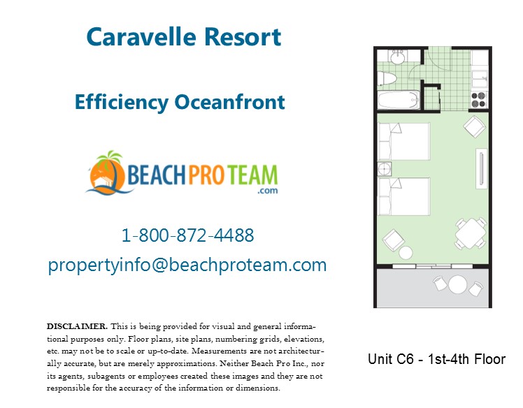Caravelle Resort Floor Plan C6 Efficiency Oceanfront 1st - 4th Floor